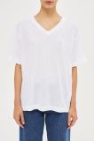2017 High Quality Women White Linen V Neck T Shirt Clothing Factory