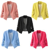 Candy Color Puff Sleeve Buttonless Suit Office Blazers Jacket Coat