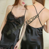 Satin and Lace Sleepwear Long Vest Lingerie Nightdress for Ladies