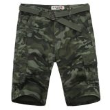 Men's Summer Casual Regular Fit Multi Pocket Army Camo Cargo Belted Shorts