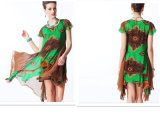 Wholesale European Irregular Flounced Printing Dress
