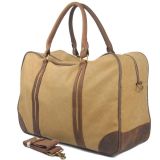 Cowhide Leather Hand Strap Bag Washed Canvas Sport Duffle Travel Bag (RS-6827A)