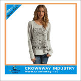 Lady's Fashion Knitted Crewneck Sweatshirt / Sweater with Thumbhole Design