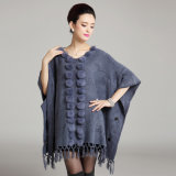Lady Fashion Acrylic Knitted Jacquard Fringe Winter Shawl Poncho (YKY4480)
