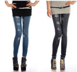 Fashion Sexy Polyester Slim Printed Ripped Jeggings (SR8211)