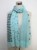 Women Blue Fashion Printed Cotton Voile Silk Scarf (YKY1066)