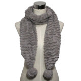 Lady Fashion Faux Fur Knitted Scarf with POM-Poms (YKY4363)