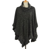 Lady Fashion Acrylic Knitted Leopard Printed Winter Ruffle Poncho (YKY4583)