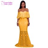 Kamila off The Shoulder Ruffle Lace Overlay Yellow Evening Dress L5036