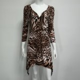 Leopard Print Viscose Dress with Twist Front and Irregular Hemline