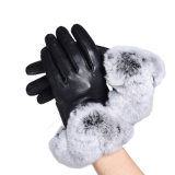 Lady Fashion Faux Fur Cuff Sheepskin Leather Dress Gloves