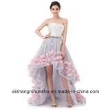 Strapless Sleeveless Short Front Long Back Lace Flower Evening Dress