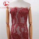 Wine Red Beaded Guipure Lace with Organza Net for Aso Ebi Party
