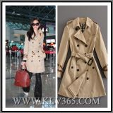 High Quality Clothing Women Ladies Fashion Trendy Winter Cotton Double Breasted Belted Trench Coat