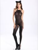 Sexy Ladies Mesh Cat Woman Bodystocking with Side Hollow out