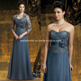 Strapless Sleeveless Jackets Mother of The Bride Dress Dark Blue Full Length Satin Eveing Gowns B-6
