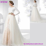 Western Luxury Stylish Long Sleeve White Lace Wedding Dress Bridal