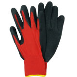 Red Polyester Crinkle Latex Coated Construction Working Gloves