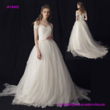 Factory Wholesale Classic Bridal Wedding Dress with V-Neck, off-Shoulder and A-Line Style