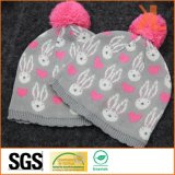 100% Acrylic Jacquared Knitted Hat with Pompom for Babies