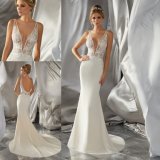 Sexy V Neck Lace Sequins Satin Mermaid Bridal Gown Wedding Dresses (6870)