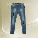 New Fashion Design High Quality Lady's Jeans with Nail Bead (HDLJ0036)