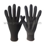 13G Black Polyester Knitted Gloves with Black Sandy Nitrile Coated
