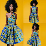 Women Casual African Print Multi-Way Pleated Swing Dress, Bohemian Style Dress, Multi Colors