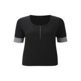 Women O-Neck Middle Long Sleeve Black T-Shirt