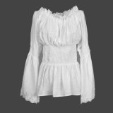 off Shoulder Ladies Tops Latest Design White Shirt Cotton Blend Fabric Tunic