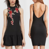 Fashion Women Sexy Slim Flower Embroidery Backless Slip Dress