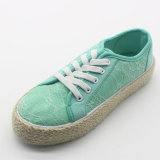 Fashion Female PVC Injection Flat Fabric Lace up Linen Canvas Shoes