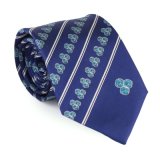 Pure Natural Silk and Polyester Woven Custom Made Logo Tie Classic Navy Stripes for Male Formal Dress Cravat