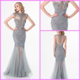 Crystal Party Cocktail Gown Silver Mermaid Sheer Evening Prom Dress Ter1521