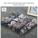 Hot Sell Lady Fashion Viscose Scarf with Aging Stone Printed Shawl
