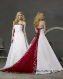 Satin White and Red Wedding Dress A Line Bridal Gown