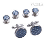 VAGULA Jewelry Silver Tuxedo Fibre Cufflinks Studs 6PCS Set Cuff Links