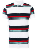 Men's White and Multicolour Striped Polo Shirt