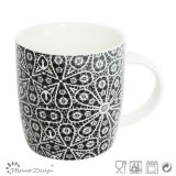 12oz Ceramic Mug with Black Flower Decal Design