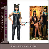 Faux Leather Black Teddy Lingerie Cat Animal Costume (5129)