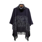 Lady Fashion Paisley Jacquard Acrylic Knitted Winter Turtleneck Poncho (YKY4509)