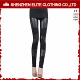 Fashion Women Sheer Patch Black Leather Leggings (ELTFLI-15)