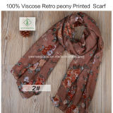 2018 Top Selling Retro Peony Printed Viscose / Polyester Fashion Lady Scarf