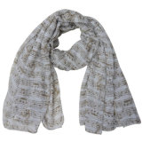 Lady Fashion Polyester Voile Musical Note Printed Scarf (YKY4216)