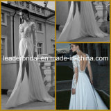 Sheer Lace Long Sleeves V-Neckline Side Slit Beach Bridal Wedding Dress W1414