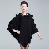 Lady Fashion Acrylic Knitted Jacquard Ruffle Winter Shawl Poncho (YKY4484)
