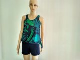 Comfortable Lycra Material Printed Two-Piece Tankini Swimwear and Pants for Ladys