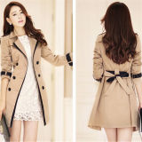 Women's Double Breasted Winter Outerwear Jacket Long Trench Coat (50071)