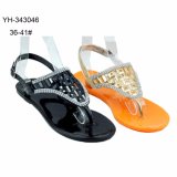 Stylish Women Ladies Flat Jelly Shoes Clip Toe PVC Sandals with Rhinestone