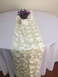 Satin 3D Rosette Embrodiery Table Runners for Weddings Banquet Decoration Table Cloth